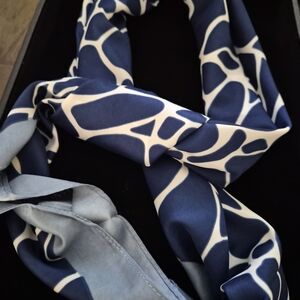 Navy & White Pattern Silk Scarf 100% Polyester Western Wild Rag